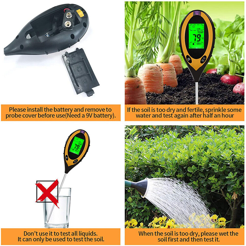 4 in 1 Soil PH Tester Moisture Sunlight Light Test Meter Tool Garden Farm Plants