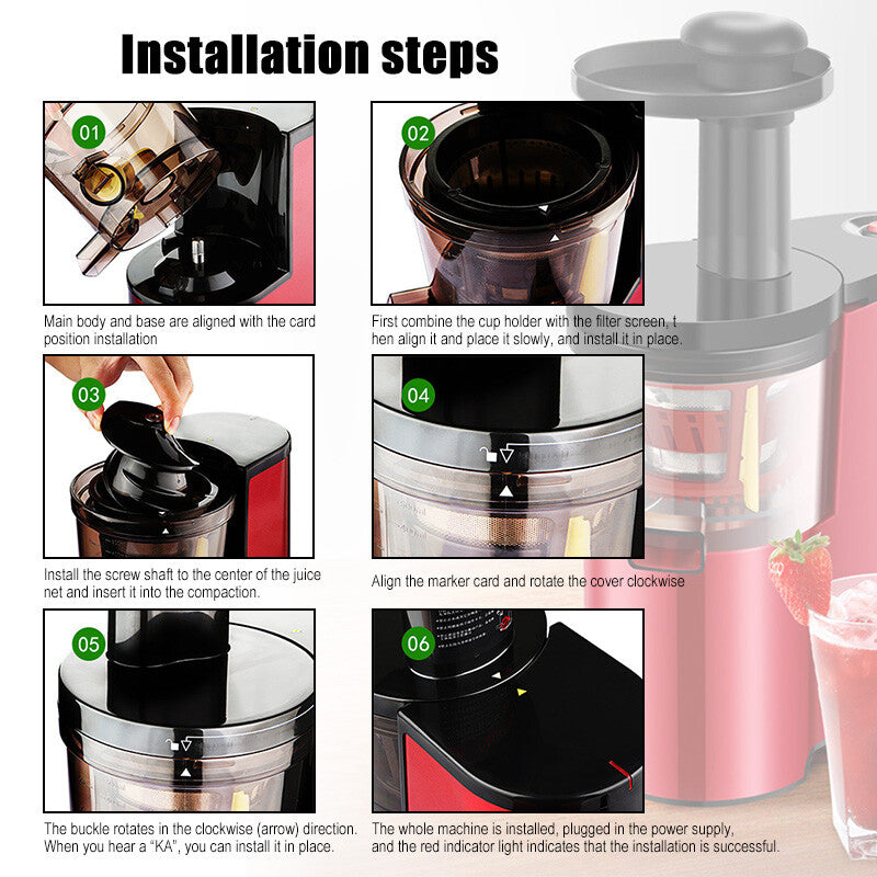 Fruit Vegetable Slow Juicer Orange Lemon Cold Press Juice Extractor Masticating