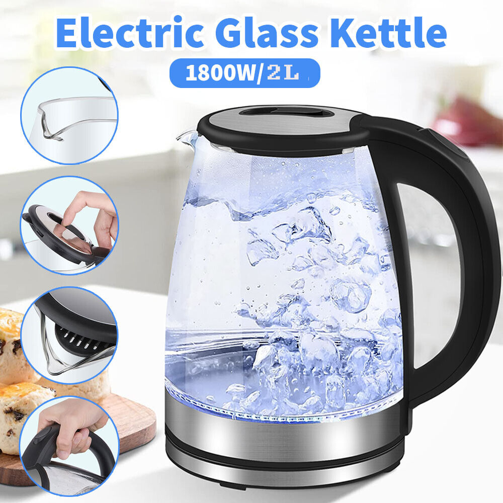 2L Glass Cordless Kettle Electric Dual Wall 360° Rotating Base LED Water Maker Jug Stainless Steel