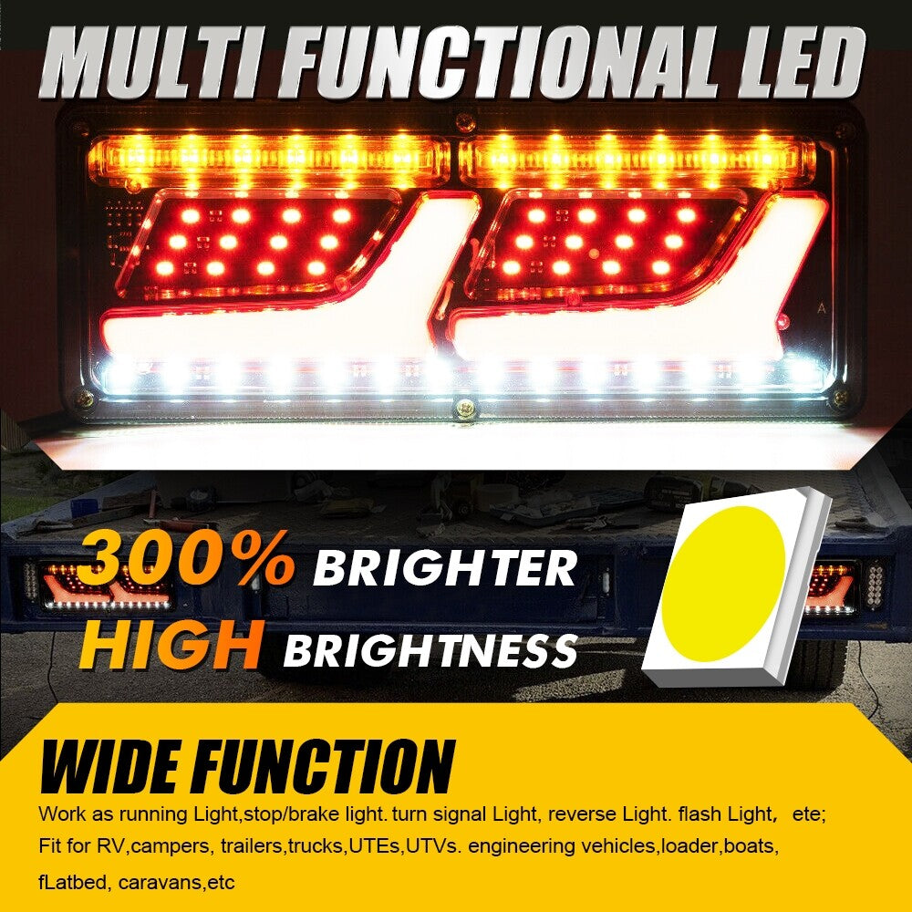 2X 74 LED Tail Lights Trailer Ute Caravan Truck Stop Indicator Rear Lamps 12V