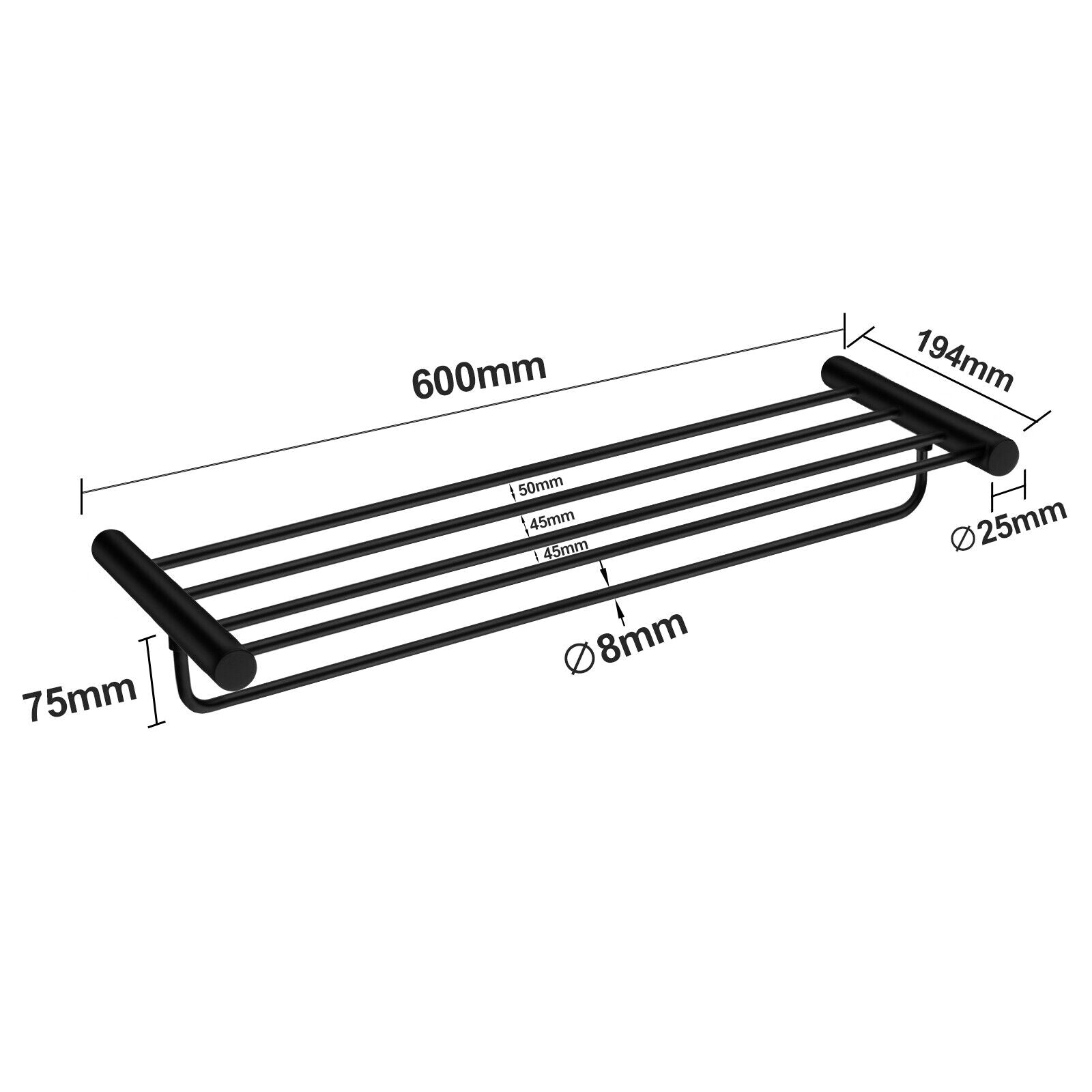 ACA Bath Towel Rail Rack Hook Toilet Brush Paper Holder Accessory Black