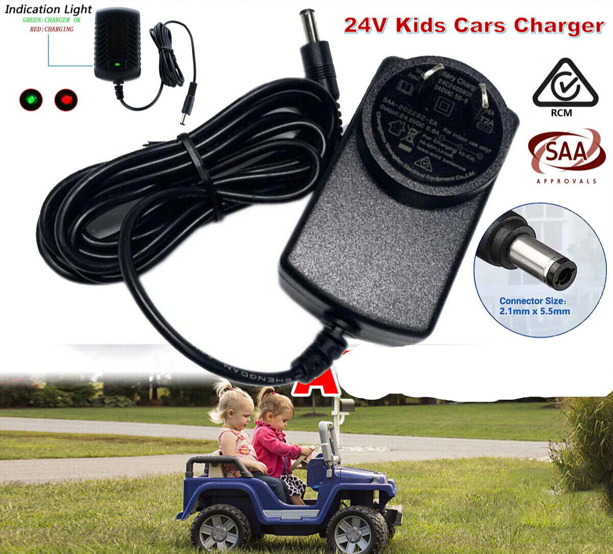 24V Kids Ride on Cars Battery Charger Toy Car Bike Scooter Buggy Power Adapter