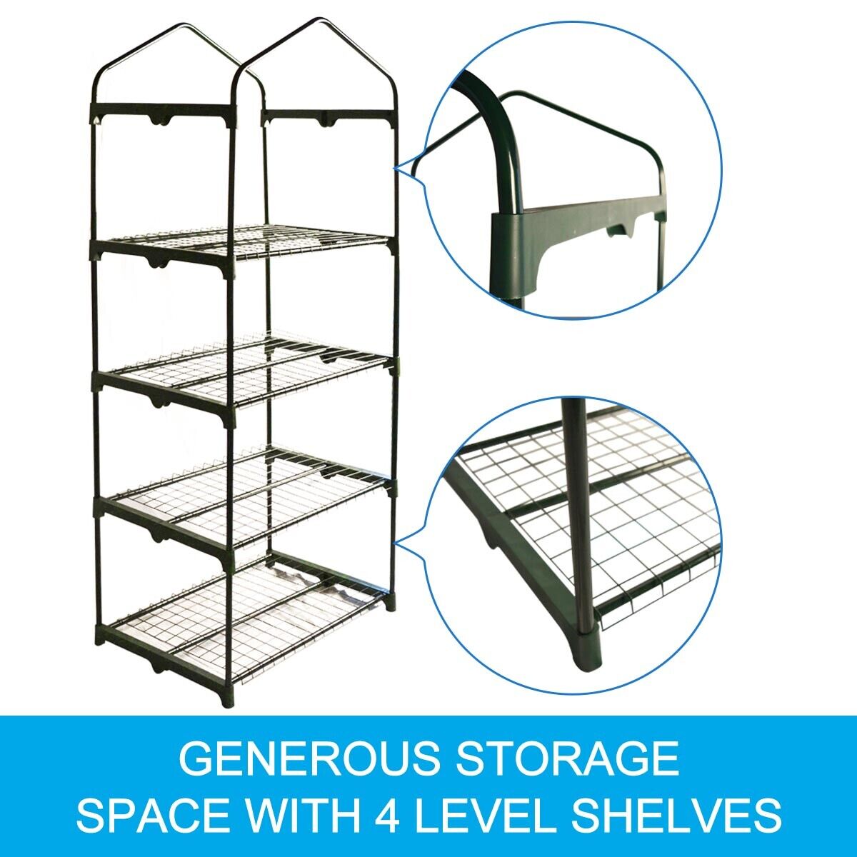 4 Tiers Greenhouse PVC Cover Garden Storage Steel Frame Shelve Hot Green House