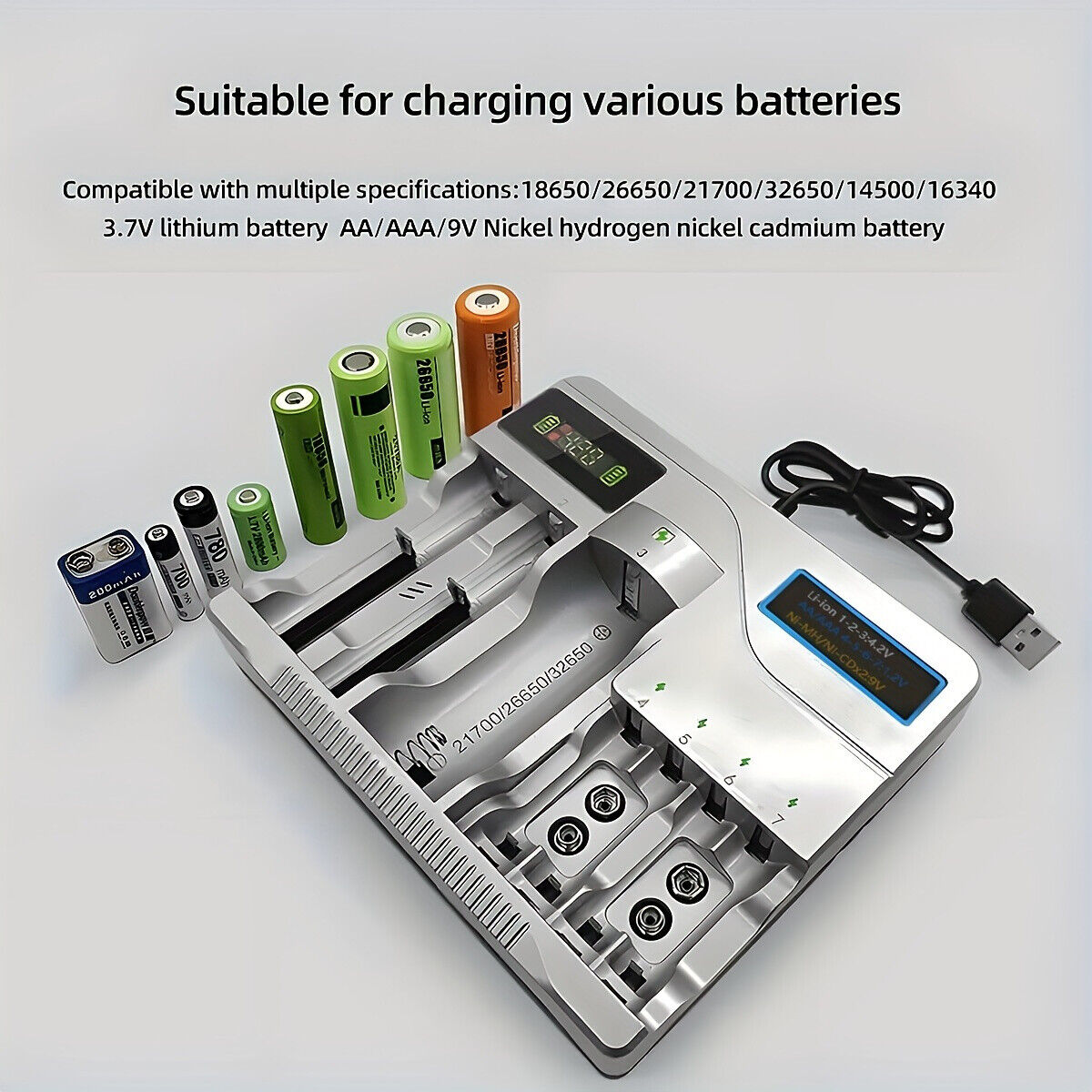Multi Slots Smart Battery Charger for AA AAA 2A Size Rechargeable Batteries USB