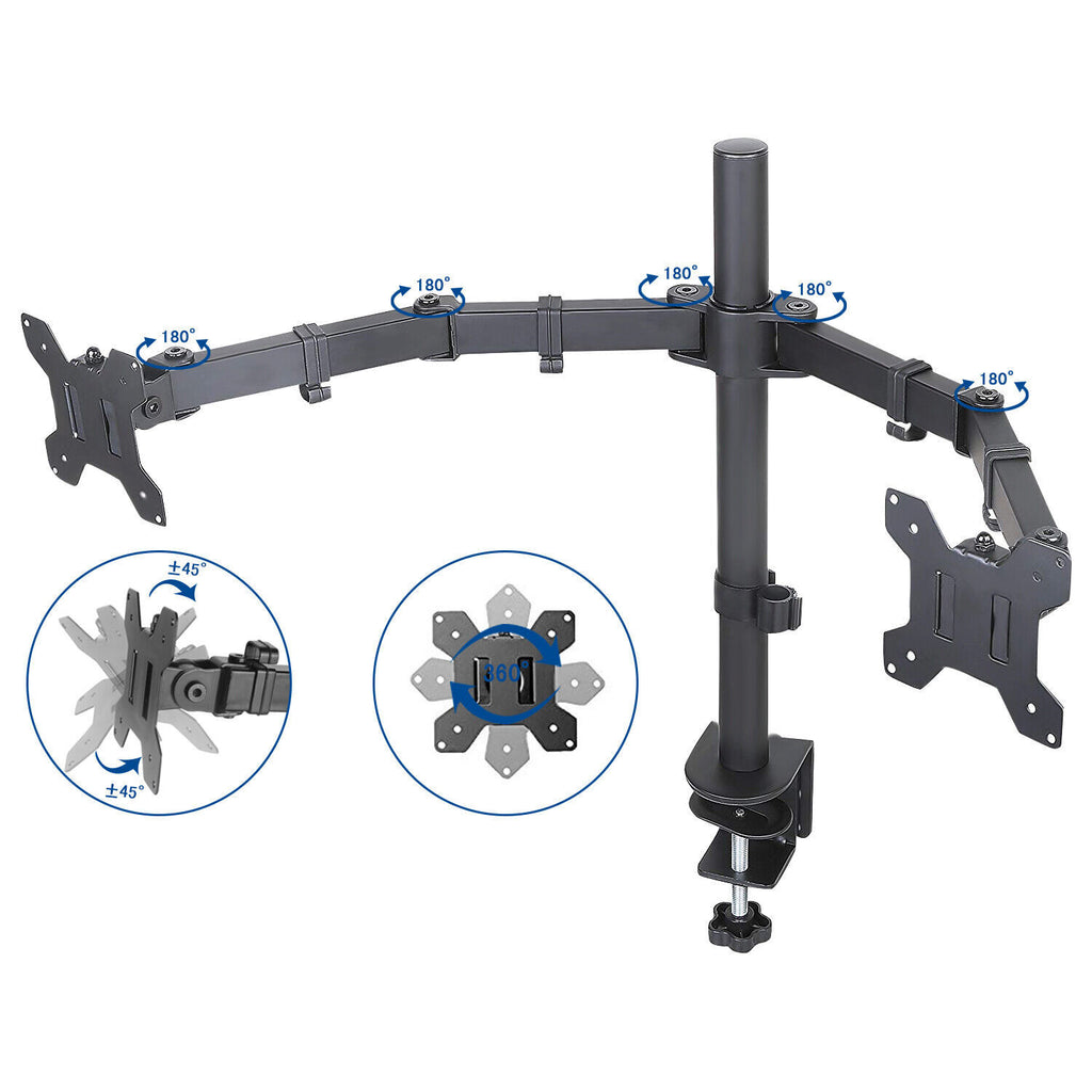 Monitor Stand Dual Arm Desk Mount LED TV Screen Holder Bracket Up to 27''