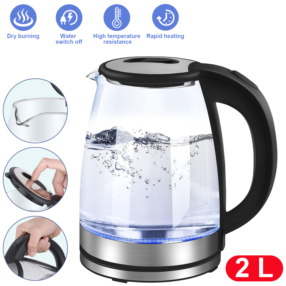 2L Glass Cordless Kettle Electric Dual Wall 360° Rotating Base LED Water Maker Jug Stainless Steel
