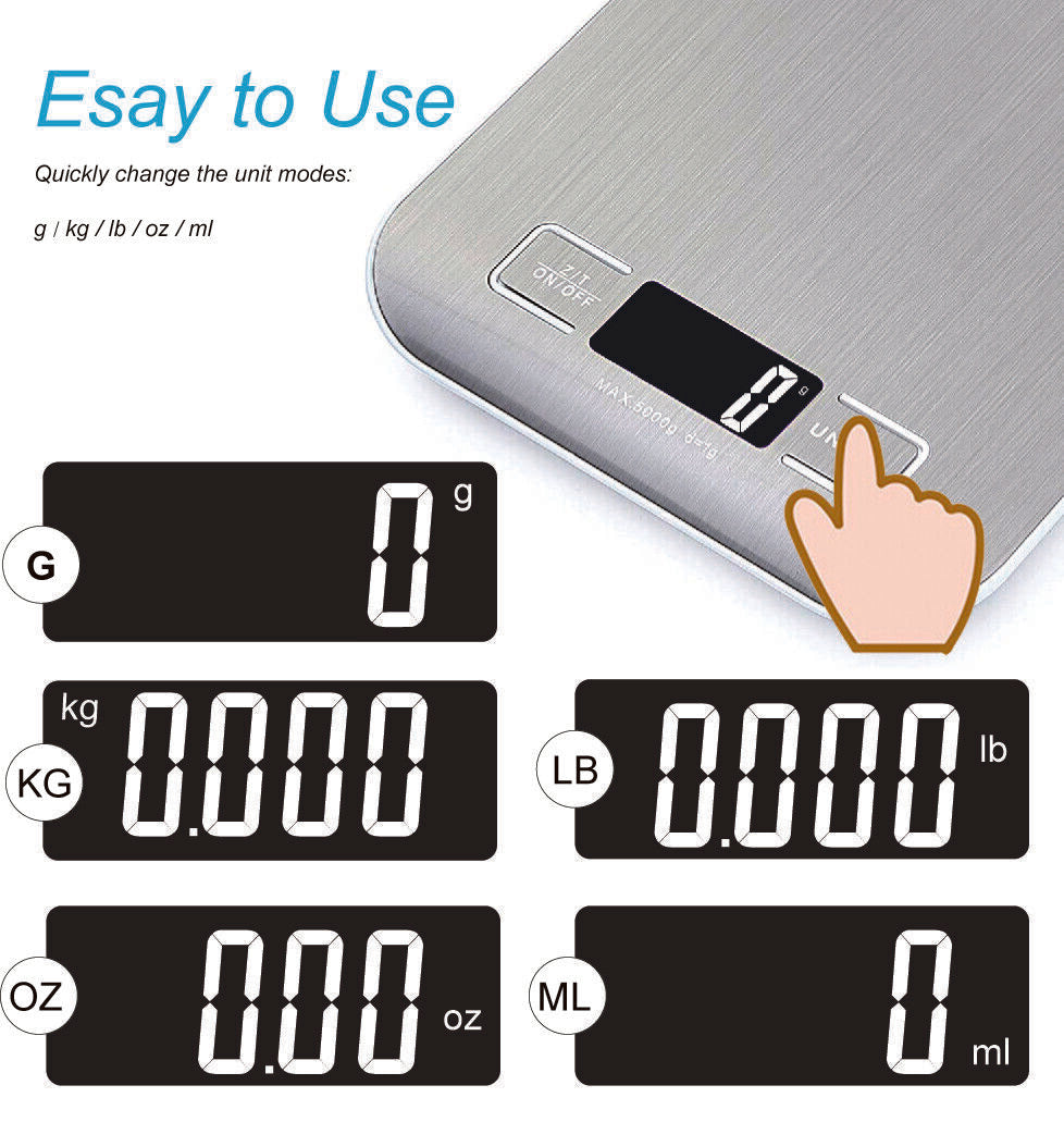 New 5Kg1G Electronic Digital Stainless Steel Kitchen Postal Scale Scales
