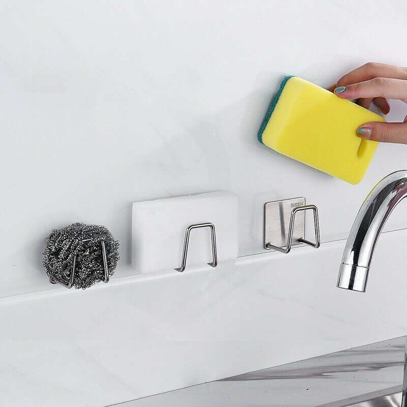 2PCS Adhesive Sponge Holder Sink Caddy for Kitchen Accessories Stainless Steel