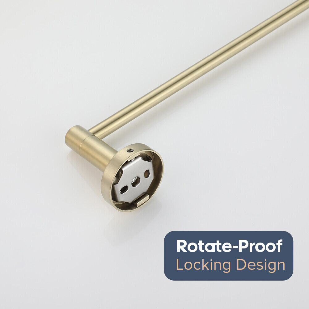 Brushed Gold Set Toilet Paper Holder Robe Hooks Towel Rail Rack Shelf Bathroom
