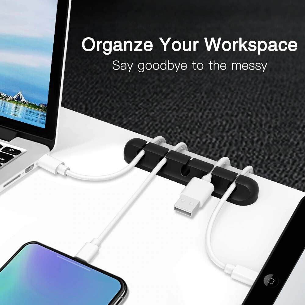 5 Clips USB Charge Cable Holder Desk Cable Clips Organizer Cord Management