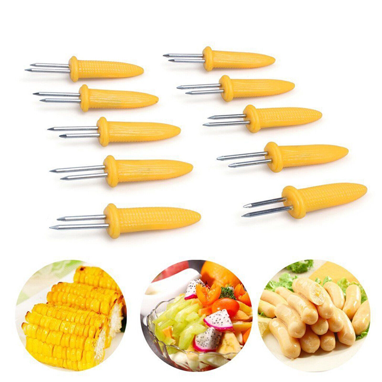 10X Corn Cob Holders Skewers Barbecue Fork Fruit Holder BBQ Kitchen Accessories