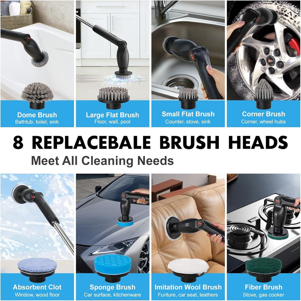 8 in 1 Motorised rotary scrubber Electric scrubber cleaning brush for bathtubs