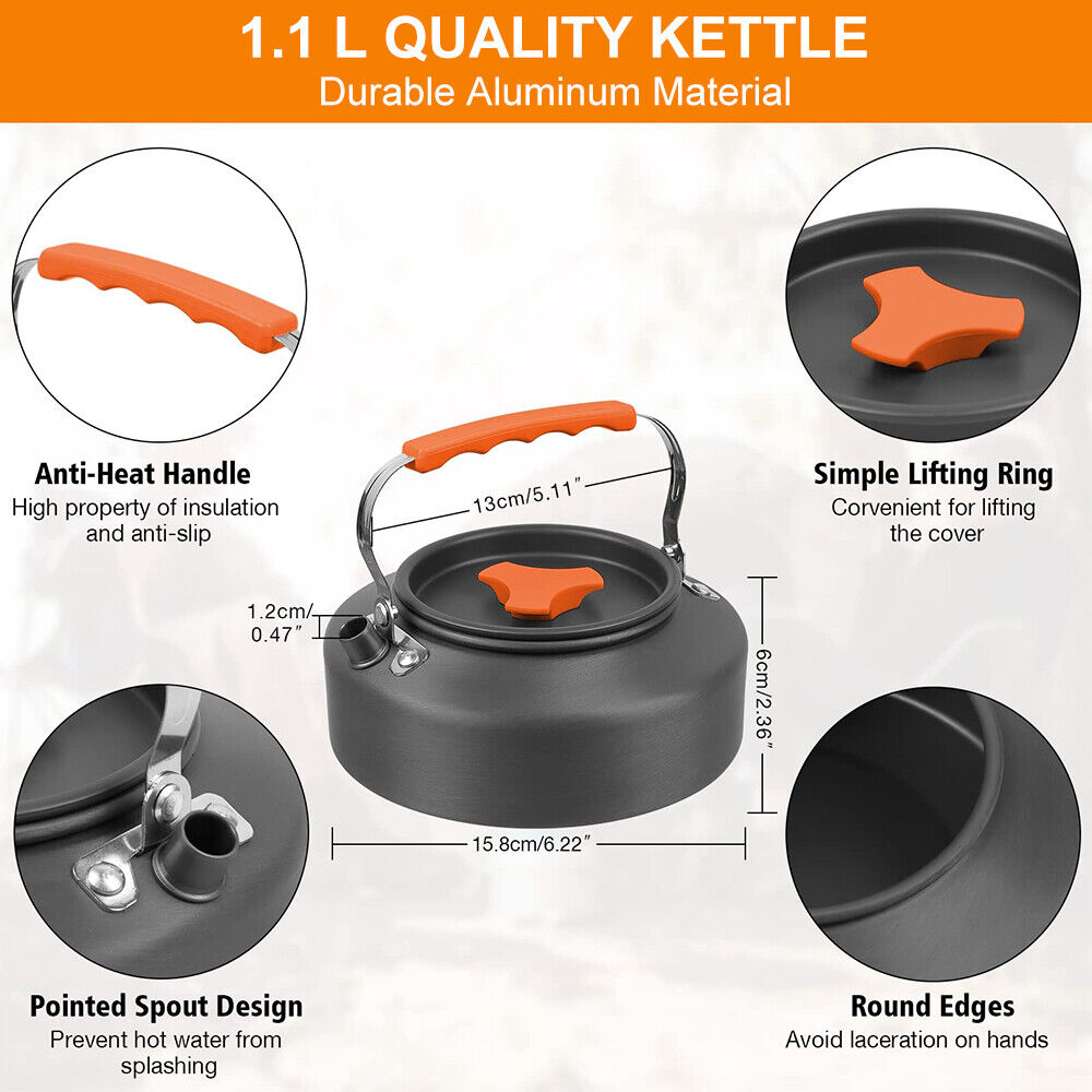 8PCS Camping Cookware Set Cooker Outdoor Hiking Cooking Pan Pot Stove Pinic Kit