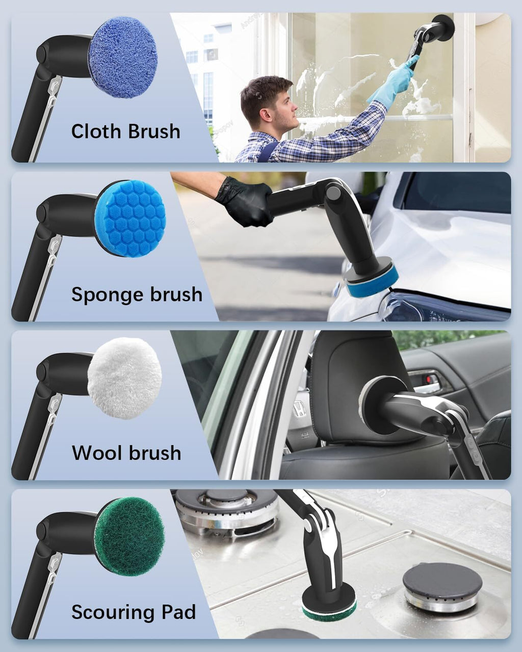 8 in 1 Motorised rotary scrubber Electric scrubber cleaning brush for bathtubs