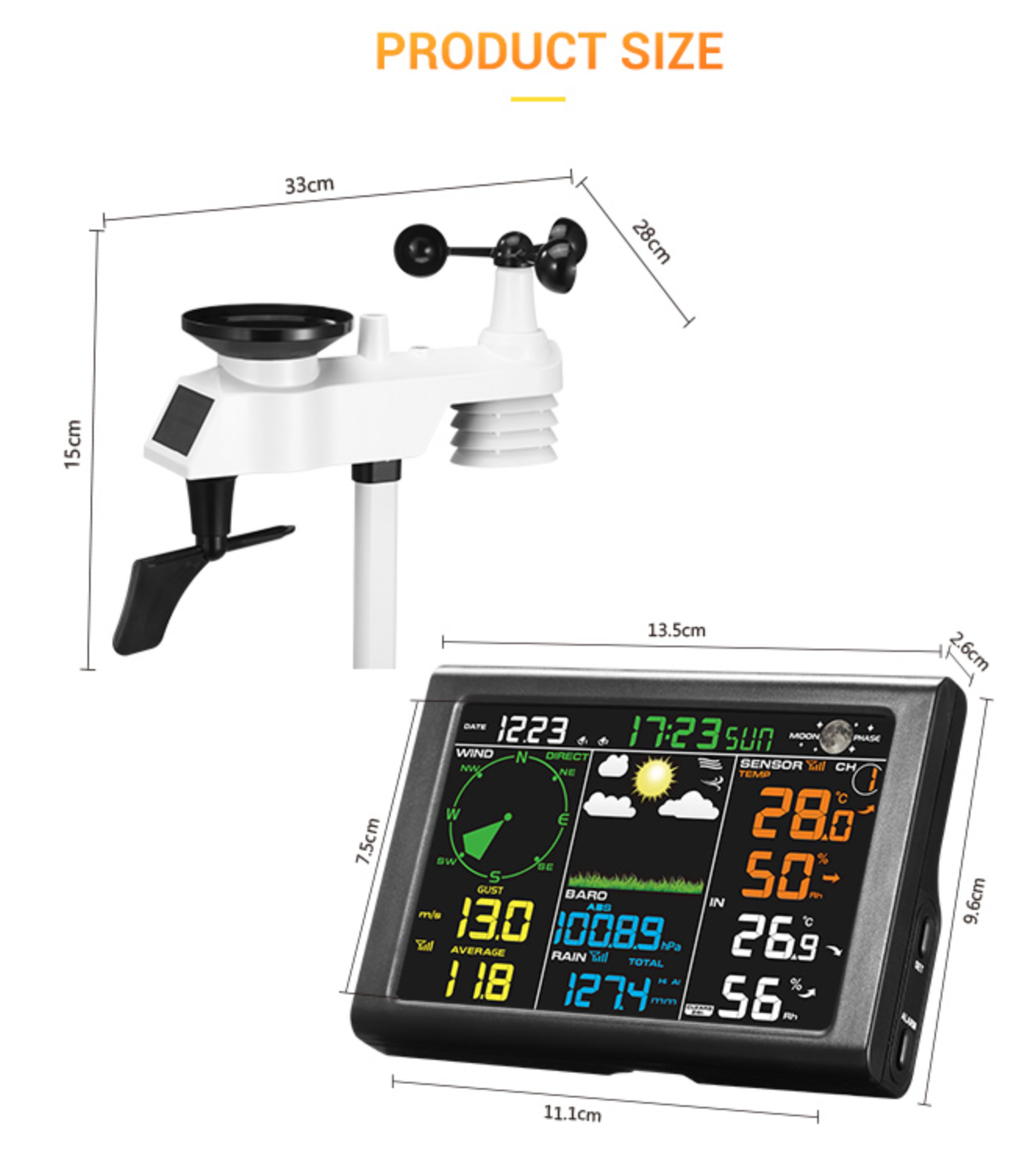 Solar Wifi Wireless Weather Station with Display 0835