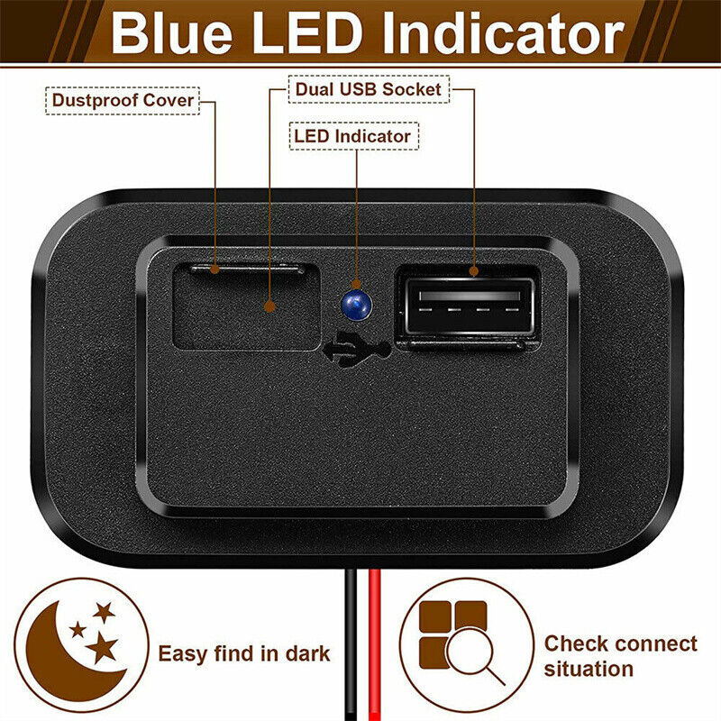 2Pcs Waterproof Dual USB Port Car Fast Charger Socket Power Outlet Panel Mount 