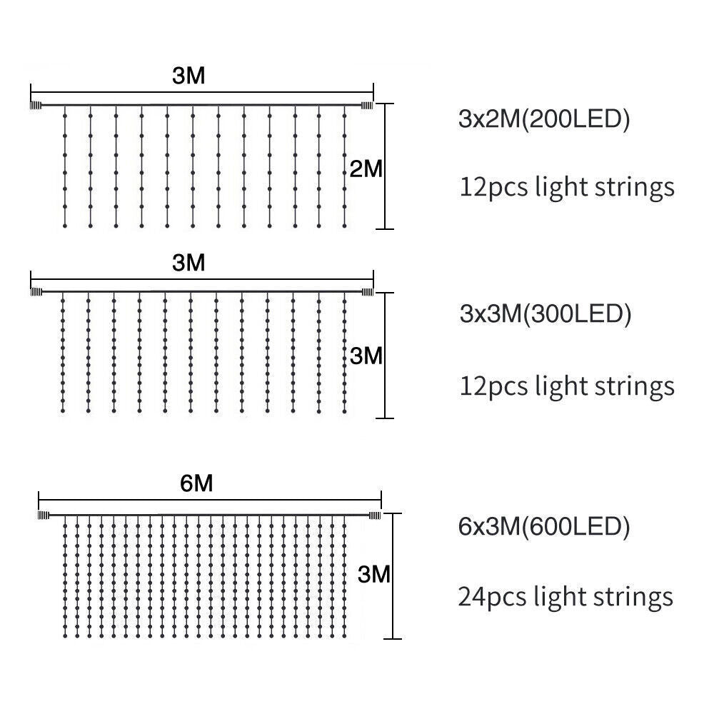 200-600 LED Curtain Light Fairy String Lights Outdoor Wedding Party Romantic