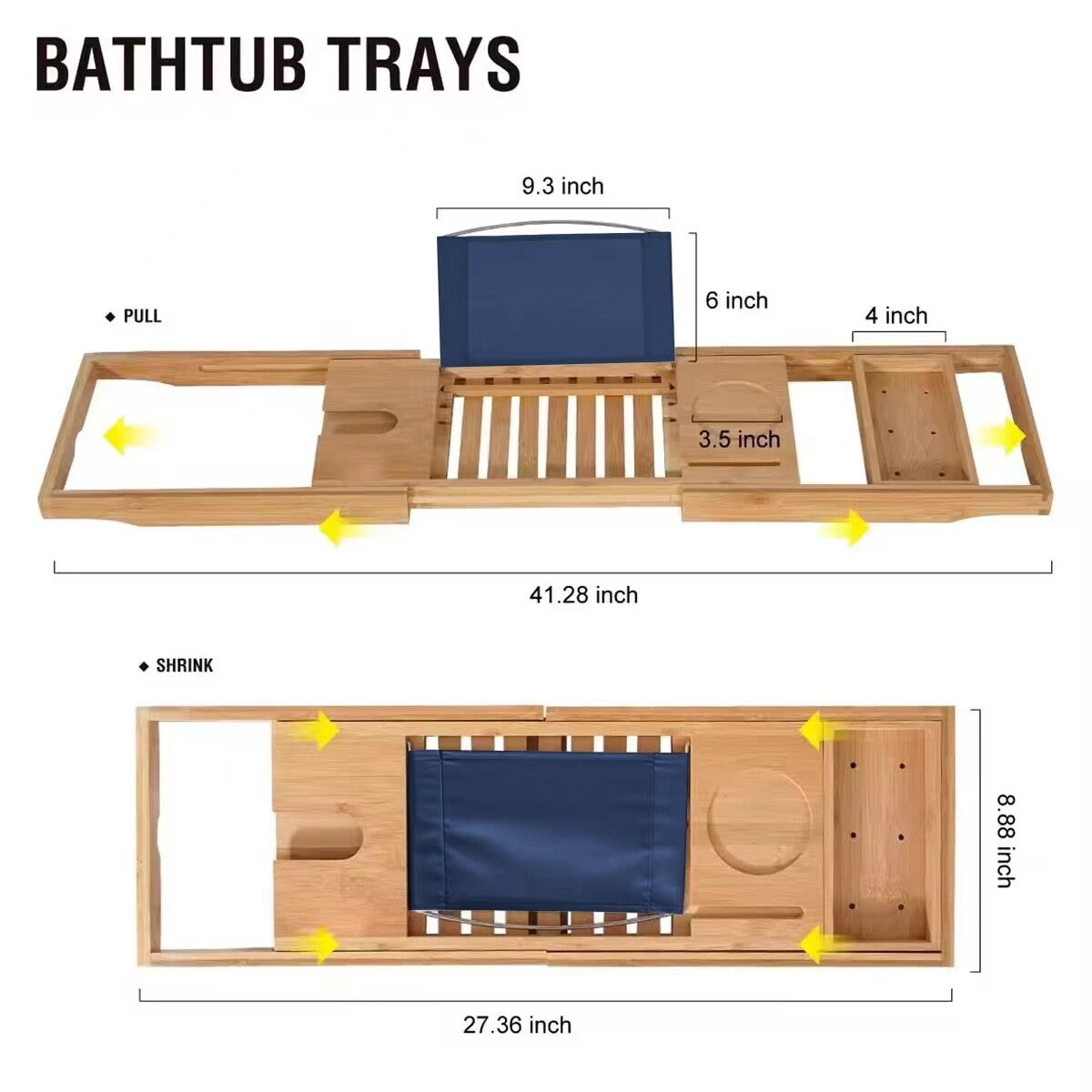 Bathtub Caddy Tray Bamboo Bath Table Expandable Wine Glass Holder Rack Support