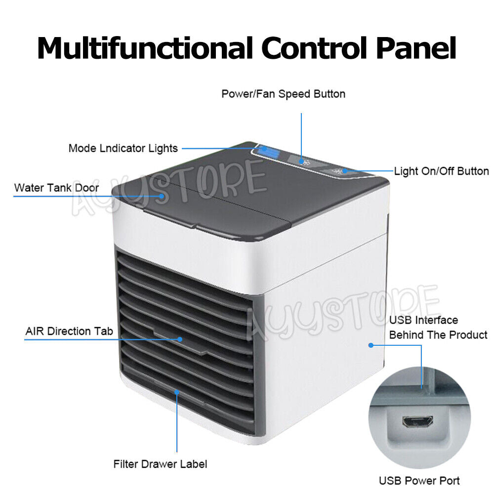 Portable Mini Air Cooler Fan Air Conditioner Cooling Fan Humidifier Desk USB Fan