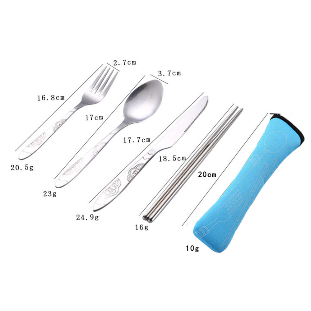 5Pcs Cutlery Travel Knife Fork Portable Bag Stainless Steel Spoon Chopstick Set