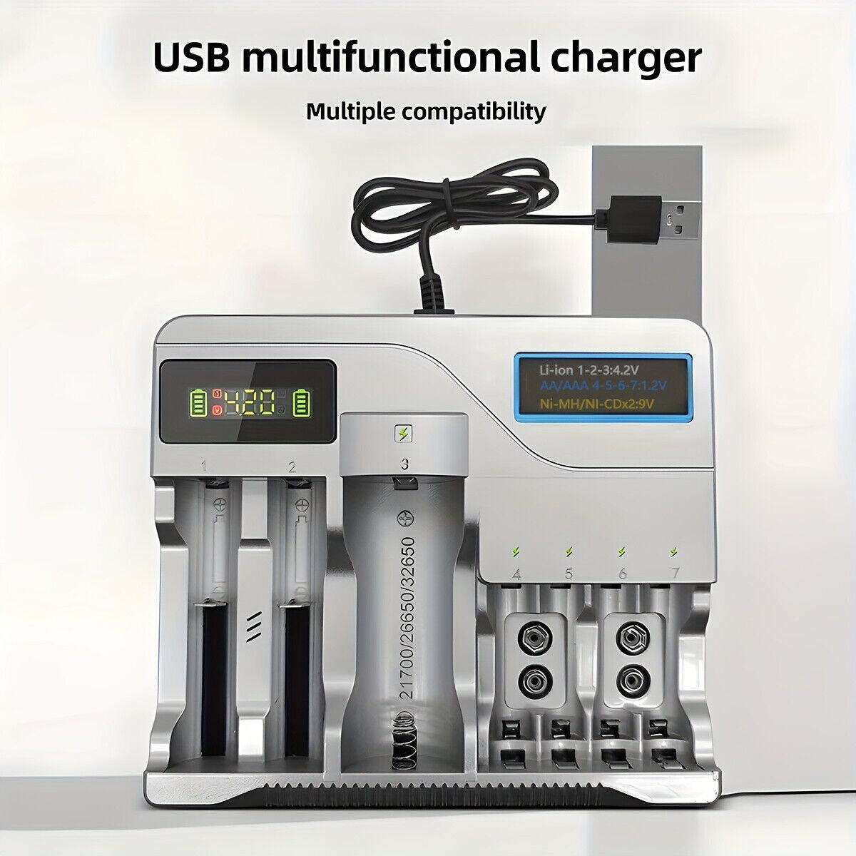 Multi Slots Smart Battery Charger for AA AAA 2A Size Rechargeable Batteries USB