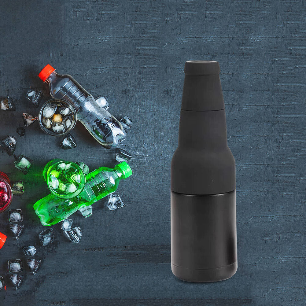 Bottle Can Cooler Vacuum Insulated Beer Cold Keeper W/Canned Opener (Black)