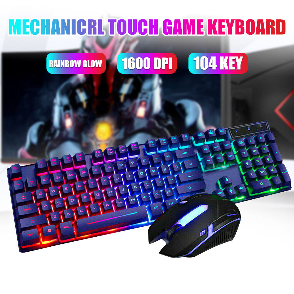 T6 USB Wired Mechanical Gaming Keyboard104 Keys RGB LED Backlit for Windows 