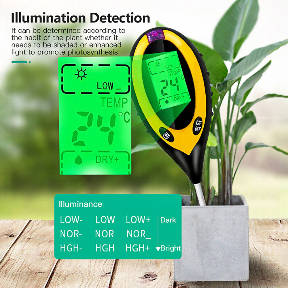 4 in 1 Soil PH Tester Moisture Sunlight Light Test Meter Tool Garden Farm Plants