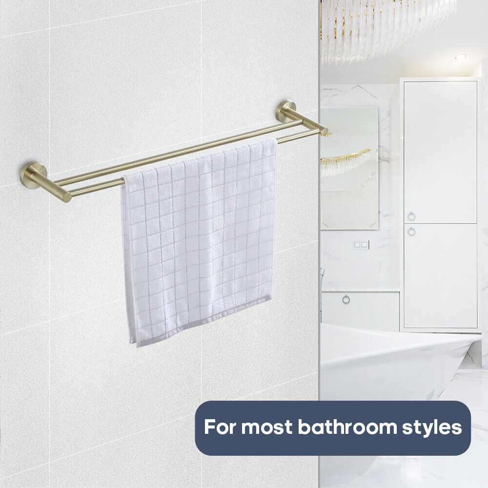Brushed Gold Set Toilet Paper Holder Robe Hooks Towel Rail Rack Shelf Bathroom