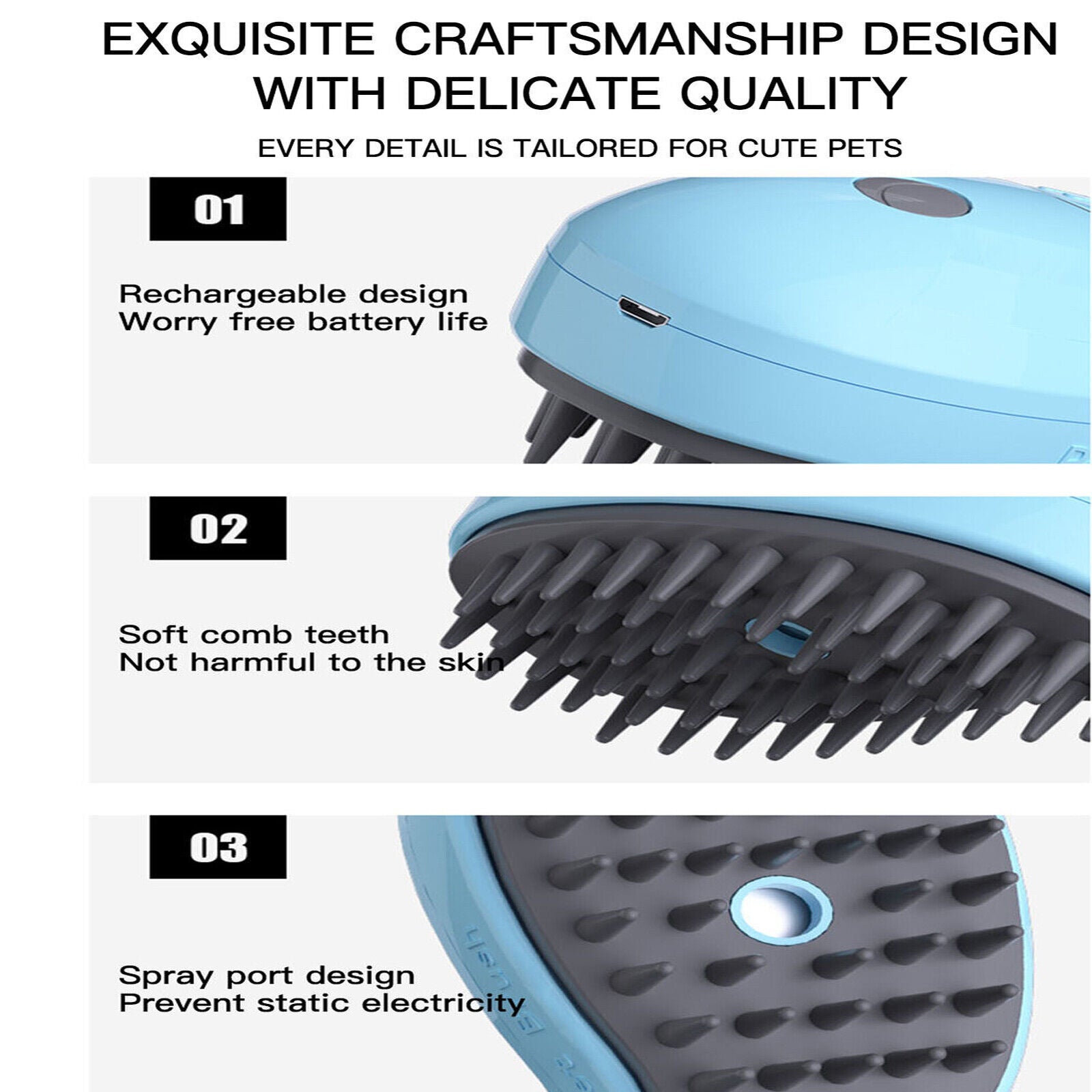 3 in 1 Electric Spray Massage Pet Comb Dog Hair Removal Comb Cat Steam Brush