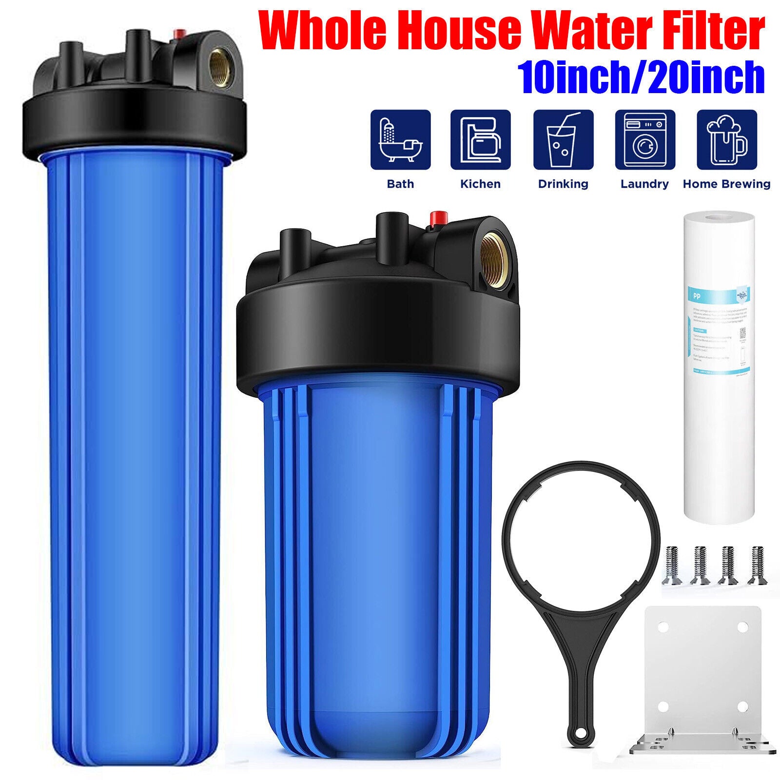  Pre-Filtration System 4.5" X 10"/20" Whole House Big Blue Water Filter Housing