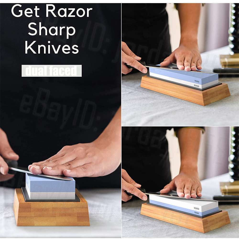 Dual Whetstone Knife Sharpening Stone 1000/6000 Grit Water Wet Stone Sharpener