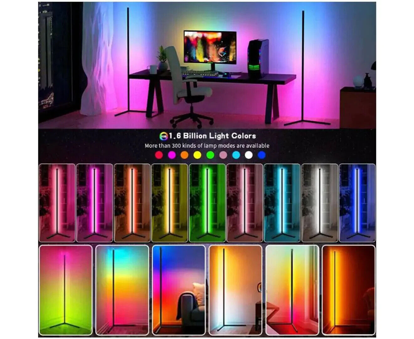 LED Corner Floor Lamp RGB Colour Modern Living Room Light Dimmable Smart Remote