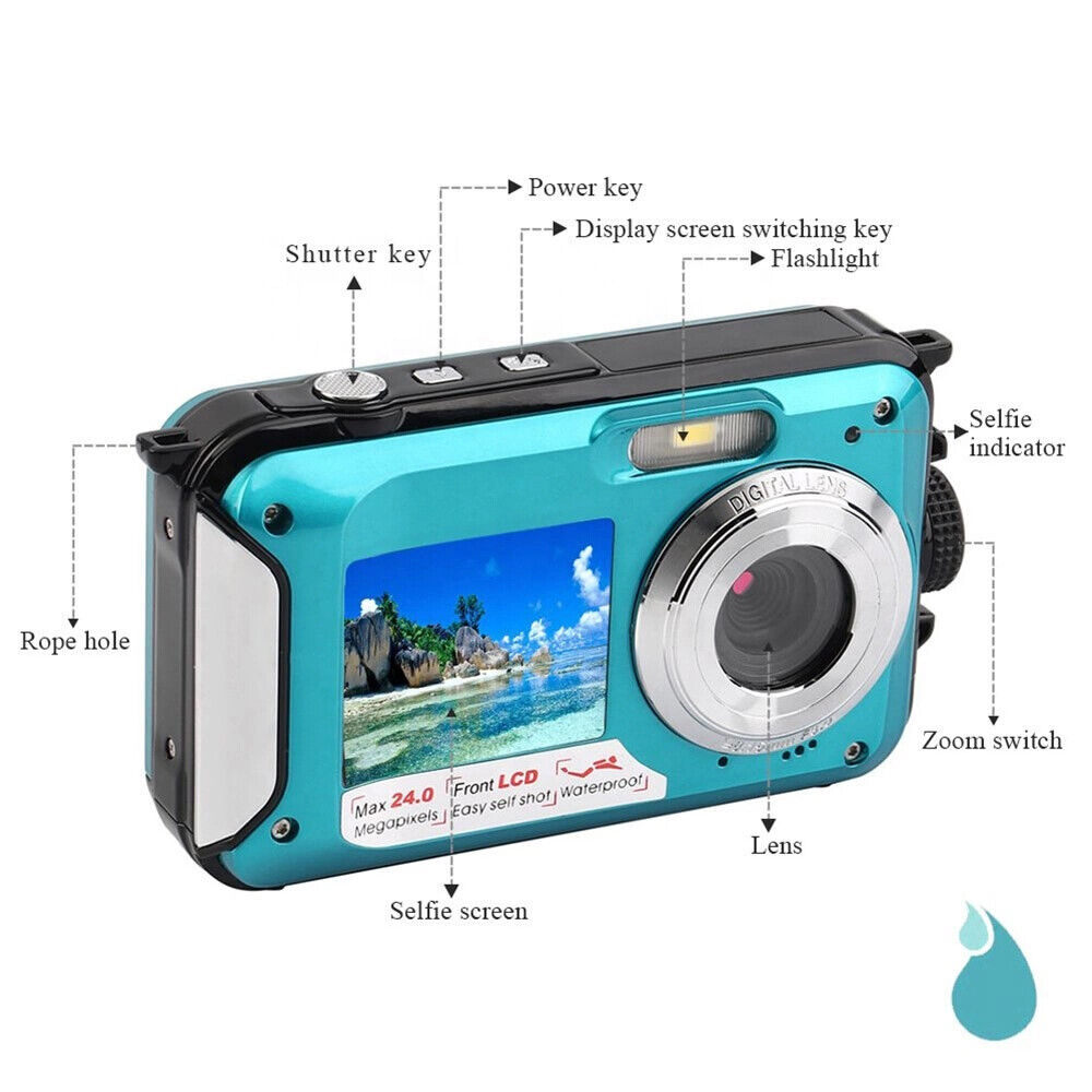 Full HD 24MP 16X Zoom Waterproof Digital Camera  2.7K  Camera for Gift