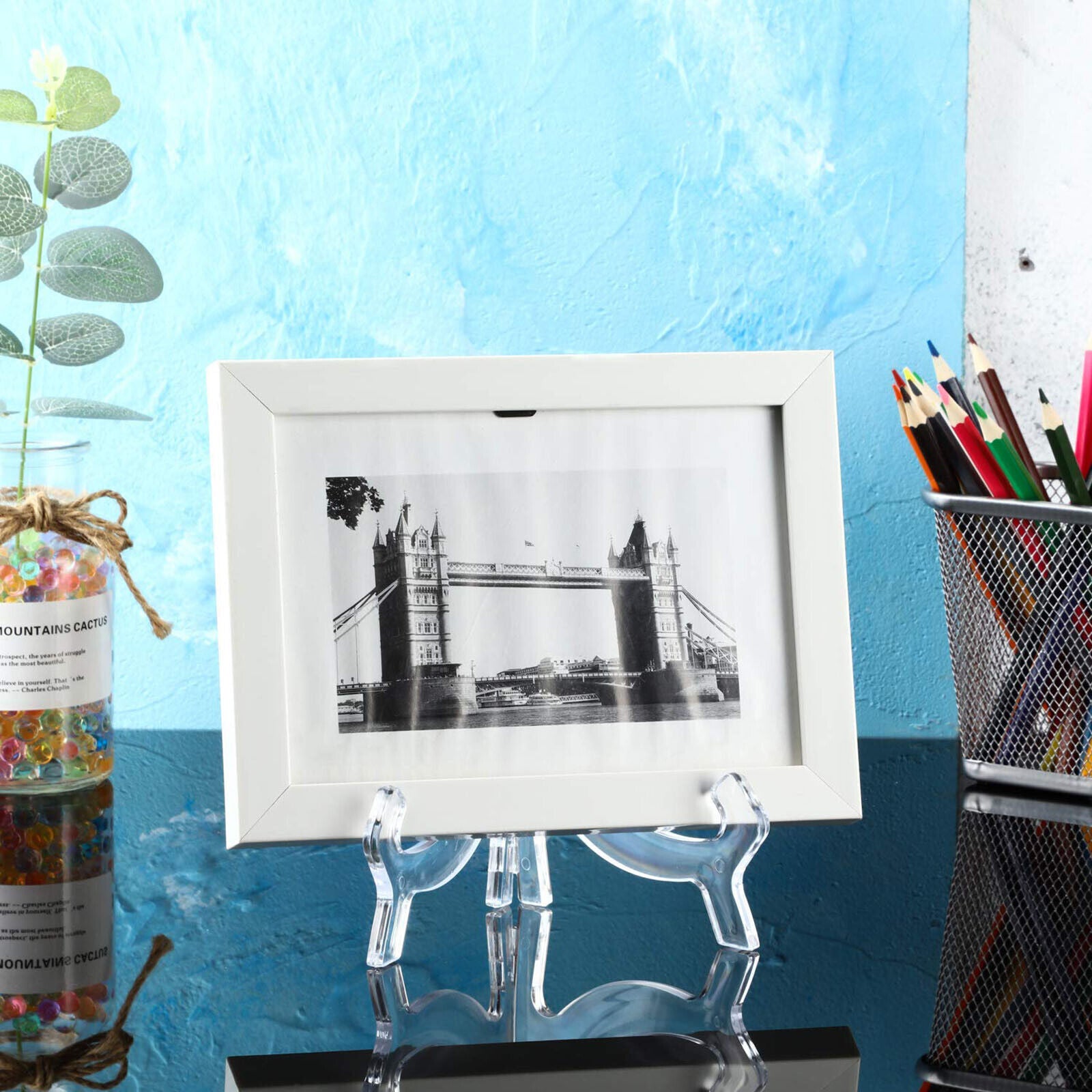 Clear Plate Stand Display Easel Photo Picture Bowl Dish Holder Frame Transparent