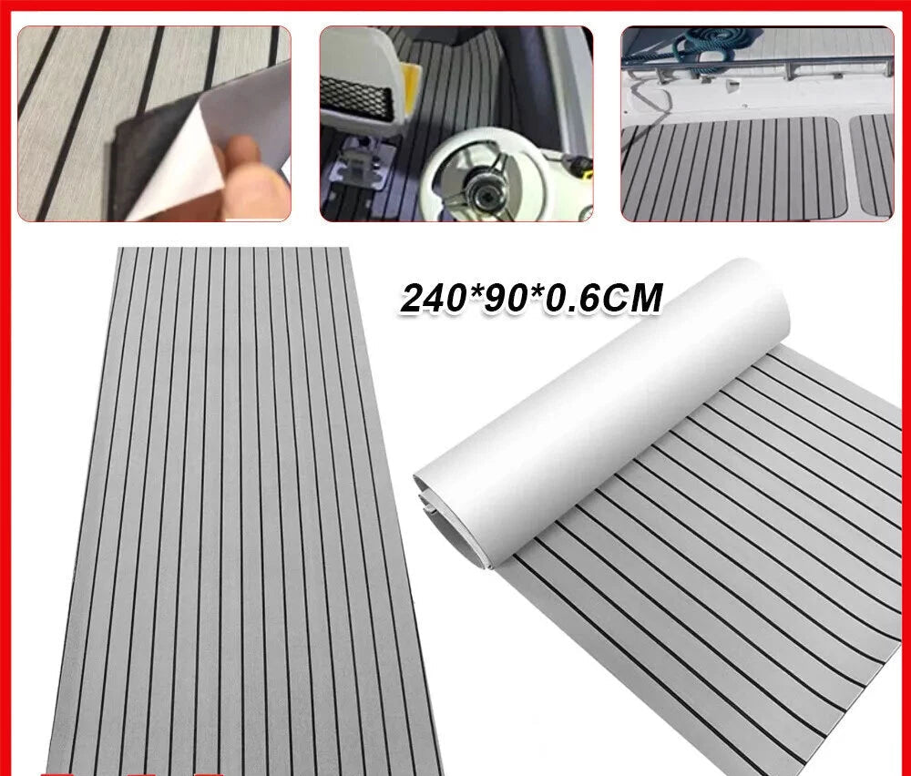 240×90Cm EVA Foam Mat Marine Carpet Yacht Boat Decking Teak Flooring Light Gray