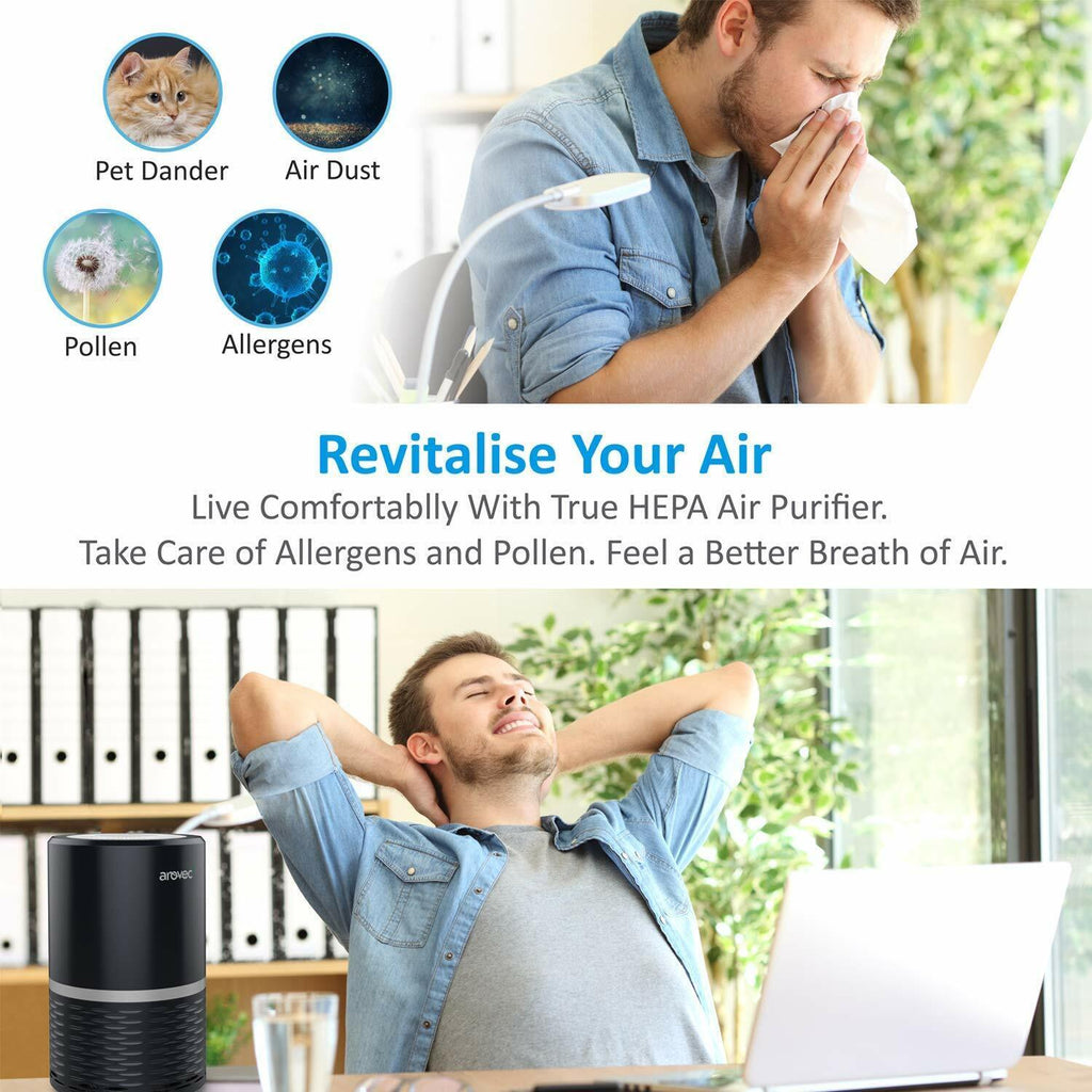 Arovec Air Purifier Intuitive Control Carbon HEPA Filter Best Home Cleaner Smoke Dust Allergens