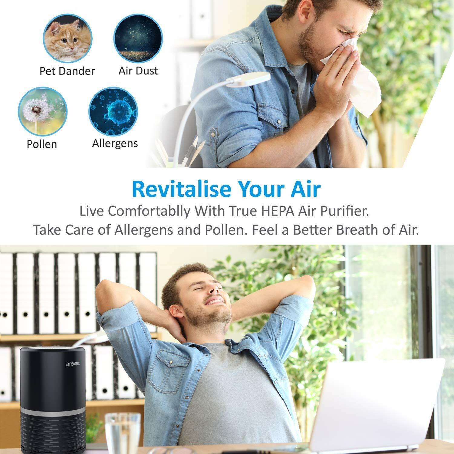 Arovec Air Purifier Intuitive Control Carbon HEPA Filter Best Home Cleaner Smoke Dust Allergens