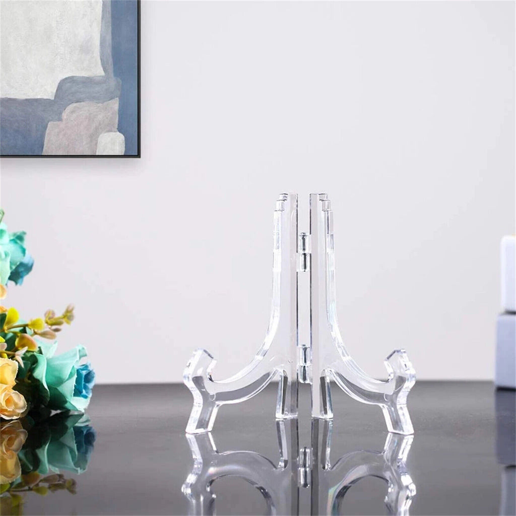 Clear Plate Stand Display Easel Photo Picture Bowl Dish Holder Frame Transparent