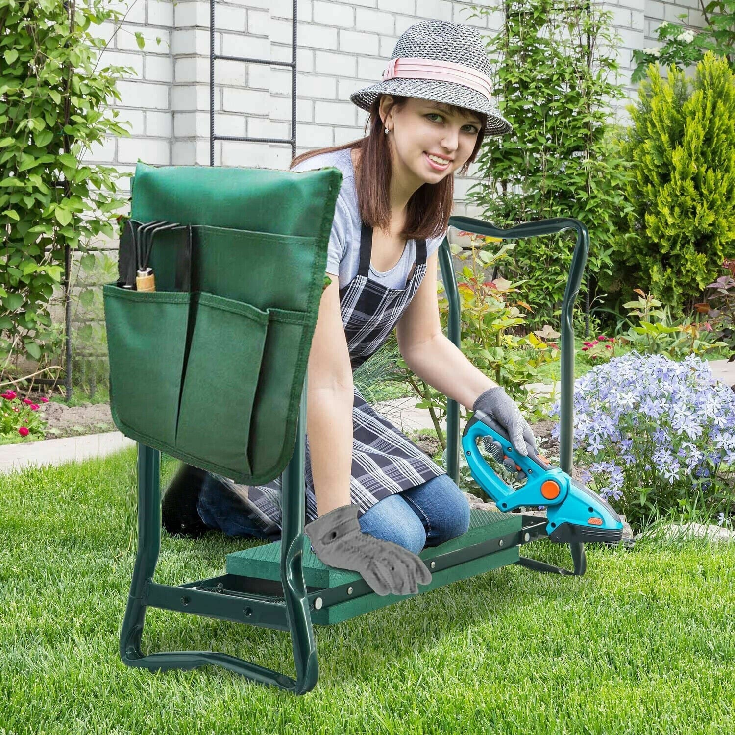 2 in1 Garden Kneeler and Seat Foldable Tool Pouch Home Outdoor Bench Knee Pad