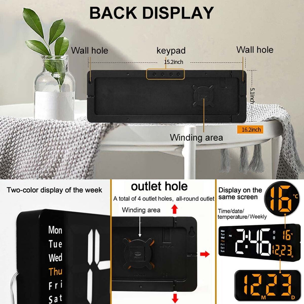 Large Digital Big Jumbo LED Wall Desk Clock Display with Calendar Temperature AU