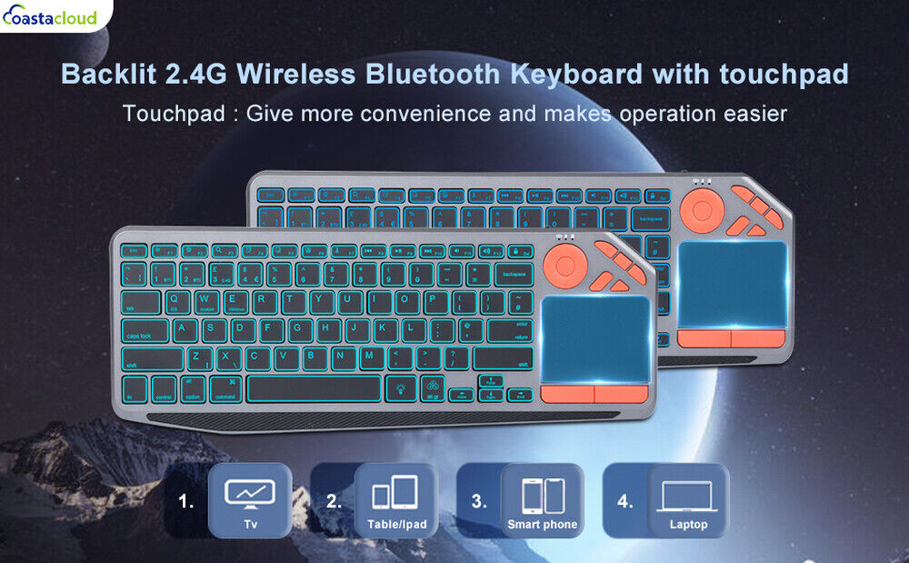 2.4G Wireless TV Backlit Touchpad Keyboard for Ipad, Android Tablets, Windows