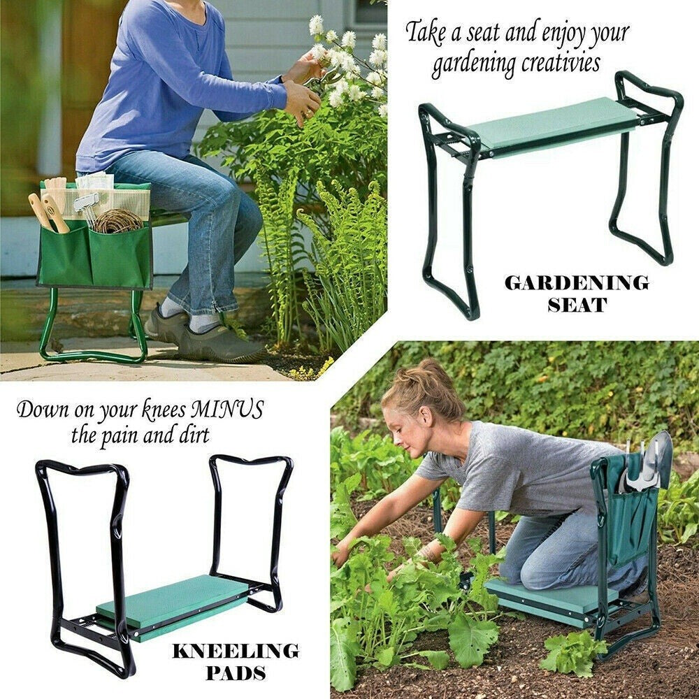 2 in1 Garden Kneeler and Seat Foldable Tool Pouch Home Outdoor Bench Knee Pad