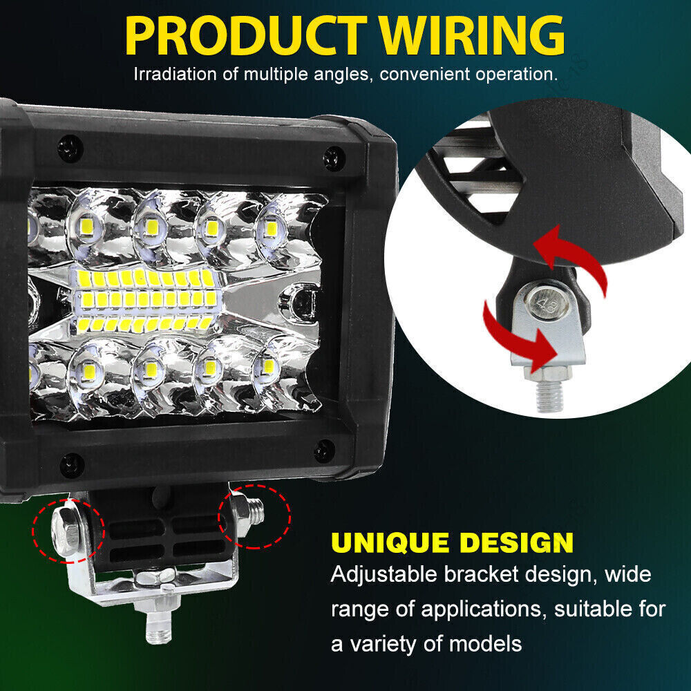 12V LED Work Light Bar Flood Spot Lights With Adjustable mounting bracket Driving Lamp Offroad Car Truck ATV SUV