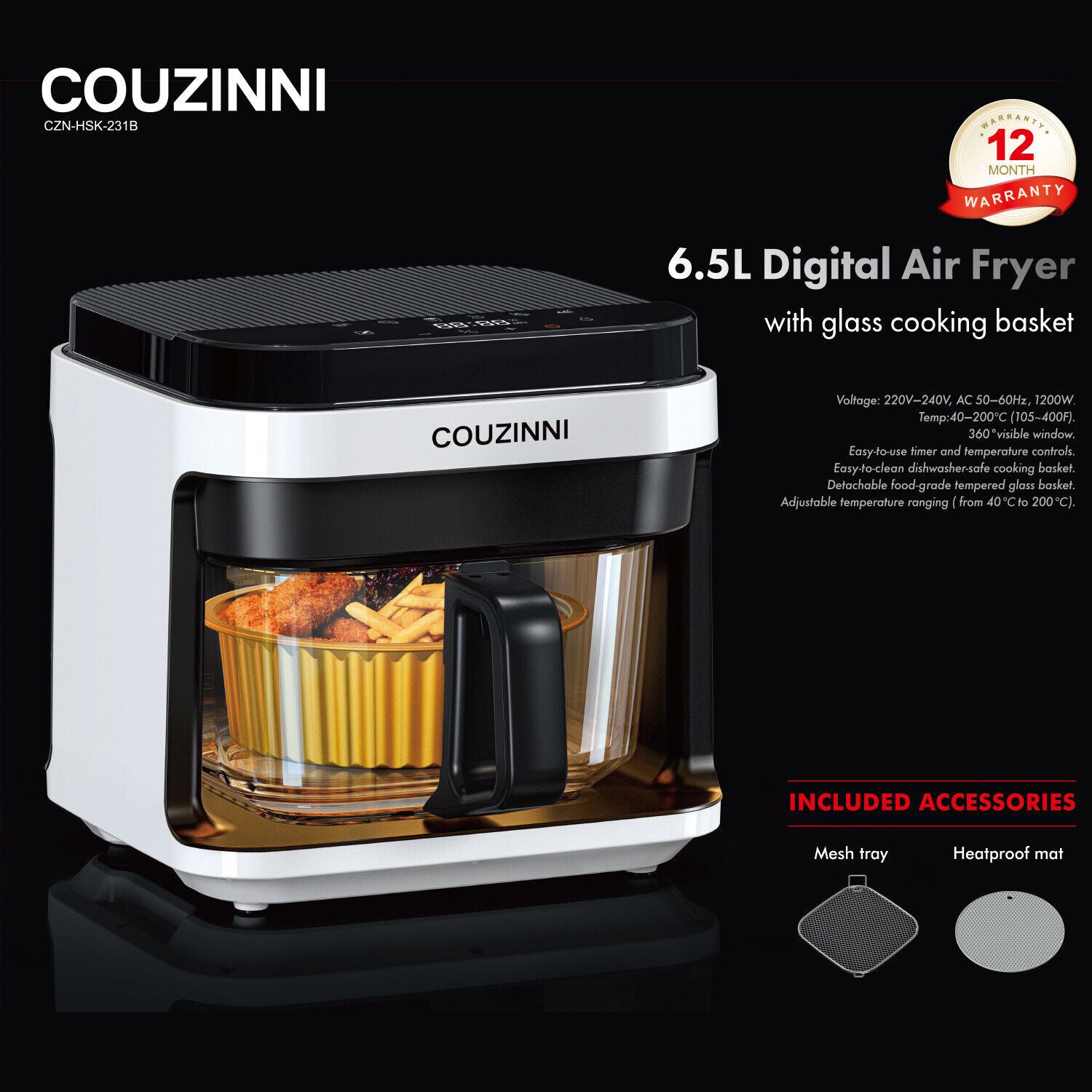 Air Fryer 6.5L Capacity Oil Free Healthy Energy&Time Saver Nonstick Pot