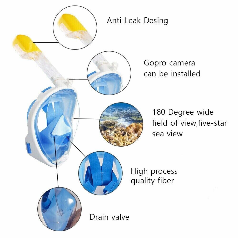 Adult Full Face Snorkel Mask Diving Mask Snorkel Set Anti-Fog Swimming 180° View
