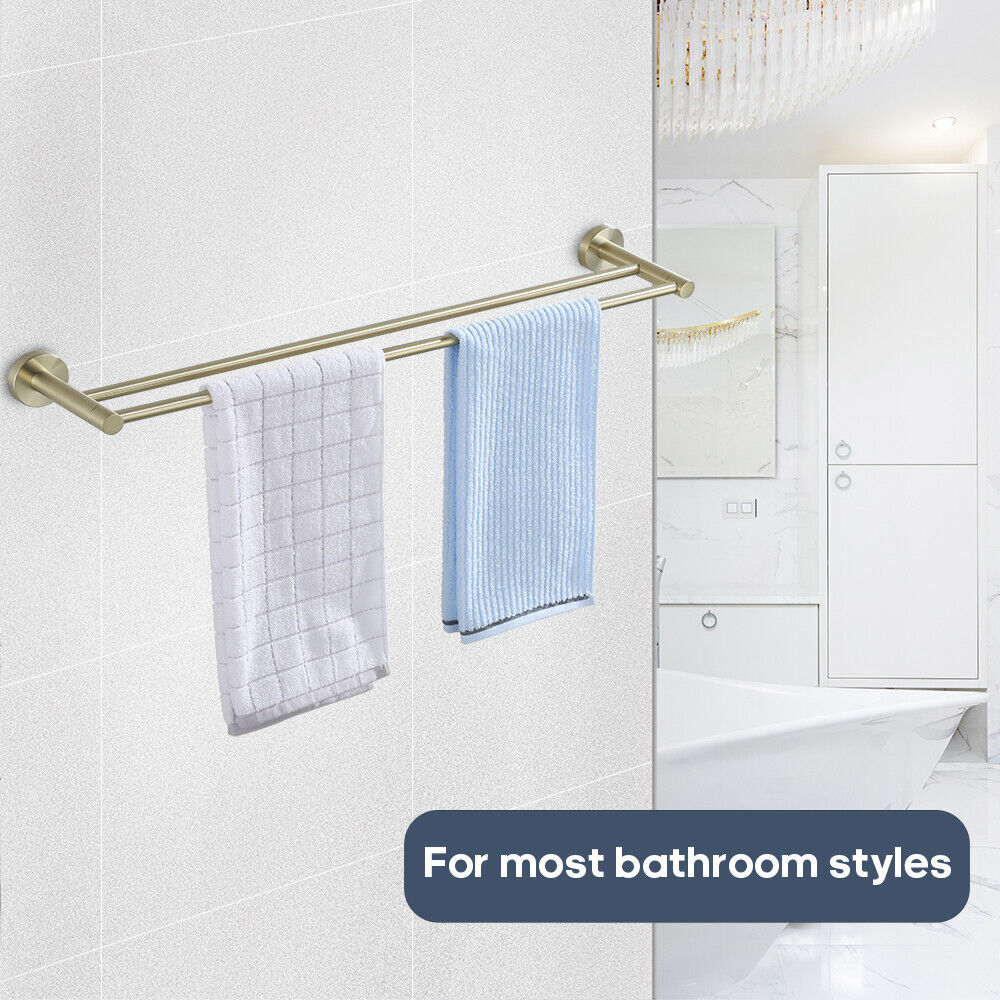 Brushed Gold Set Toilet Paper Holder Robe Hooks Towel Rail Rack Shelf Bathroom