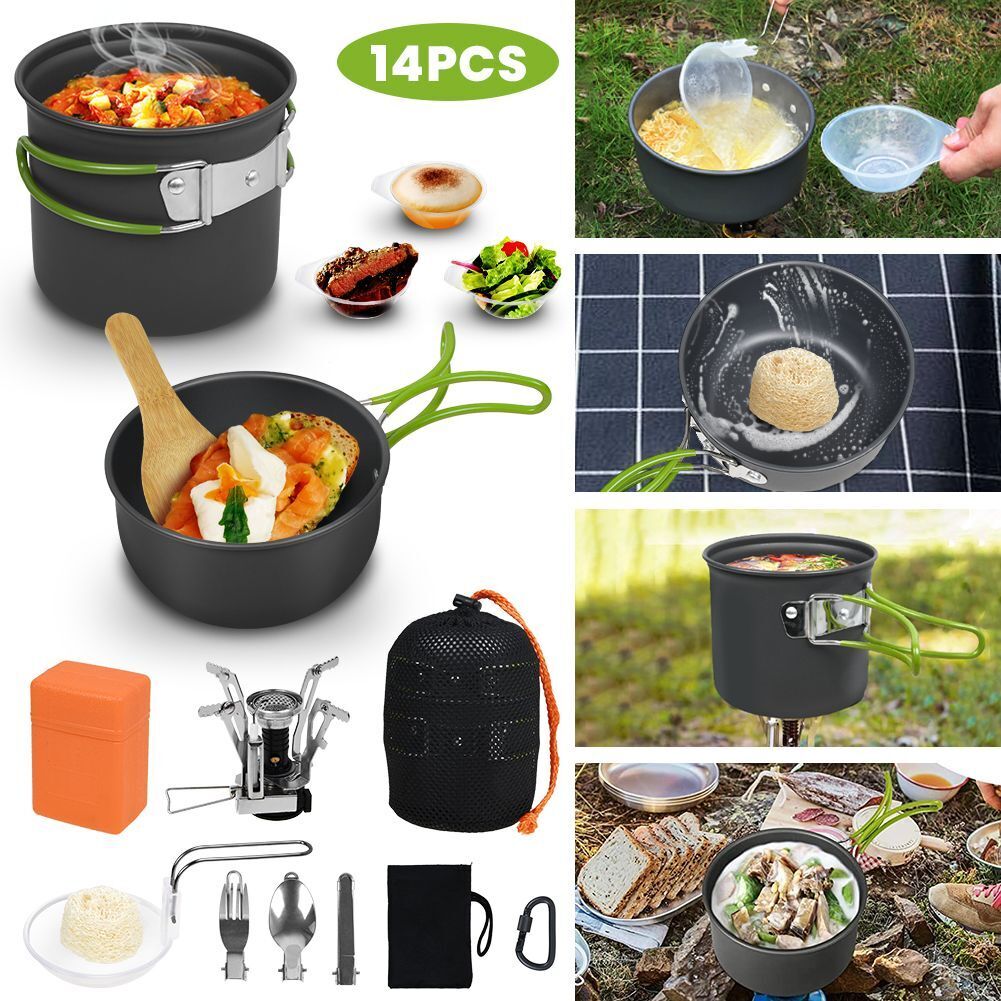 Outdoor Portable Camping Cookware Set Hiking Cooking Pot Gas Stove Tableware Kit