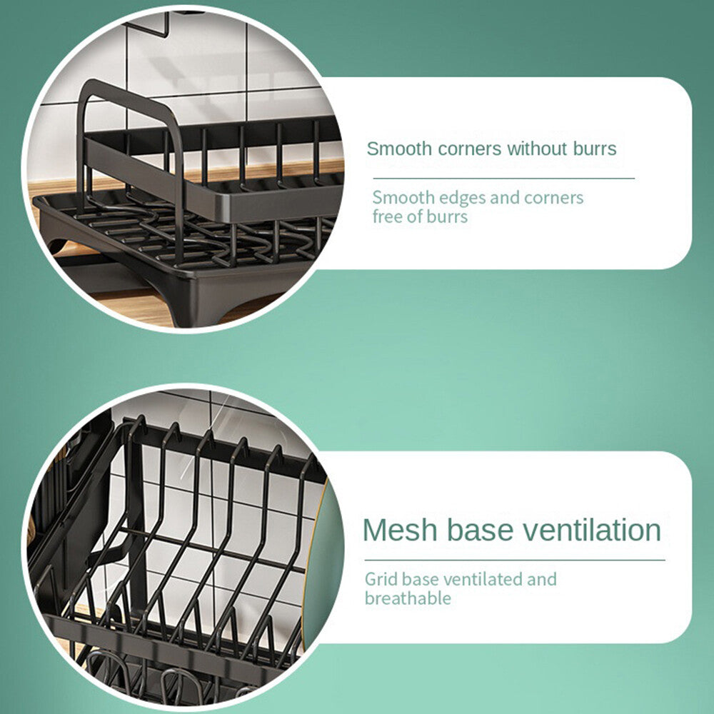 2tier Kitchen Cutlery Organizer Storage Dish Rack Drying Drainer Tray Cup Holder