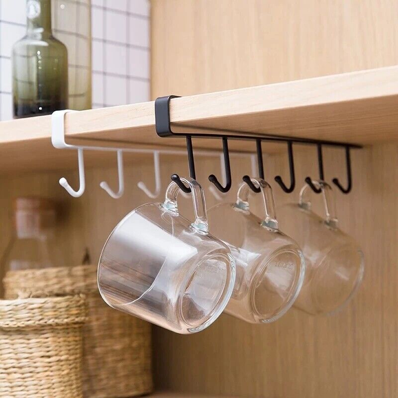 1-4X 6 Hooks Metal under Shelf Hook Kitchen Cupboard Cabinet Mug Cup Rack Holder